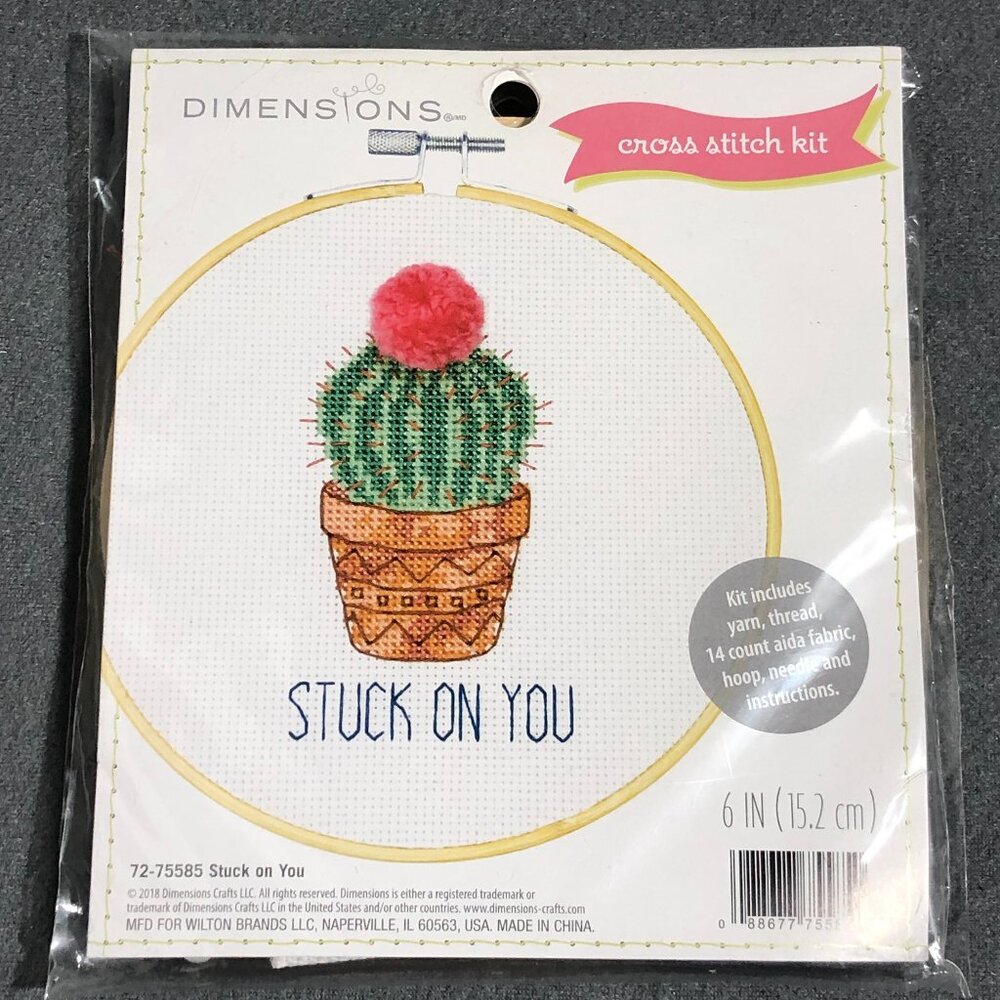 Dimensions Cross Stich Kit Cactus Stuck On You 6" Thread Aida Fabric Hoop Needle